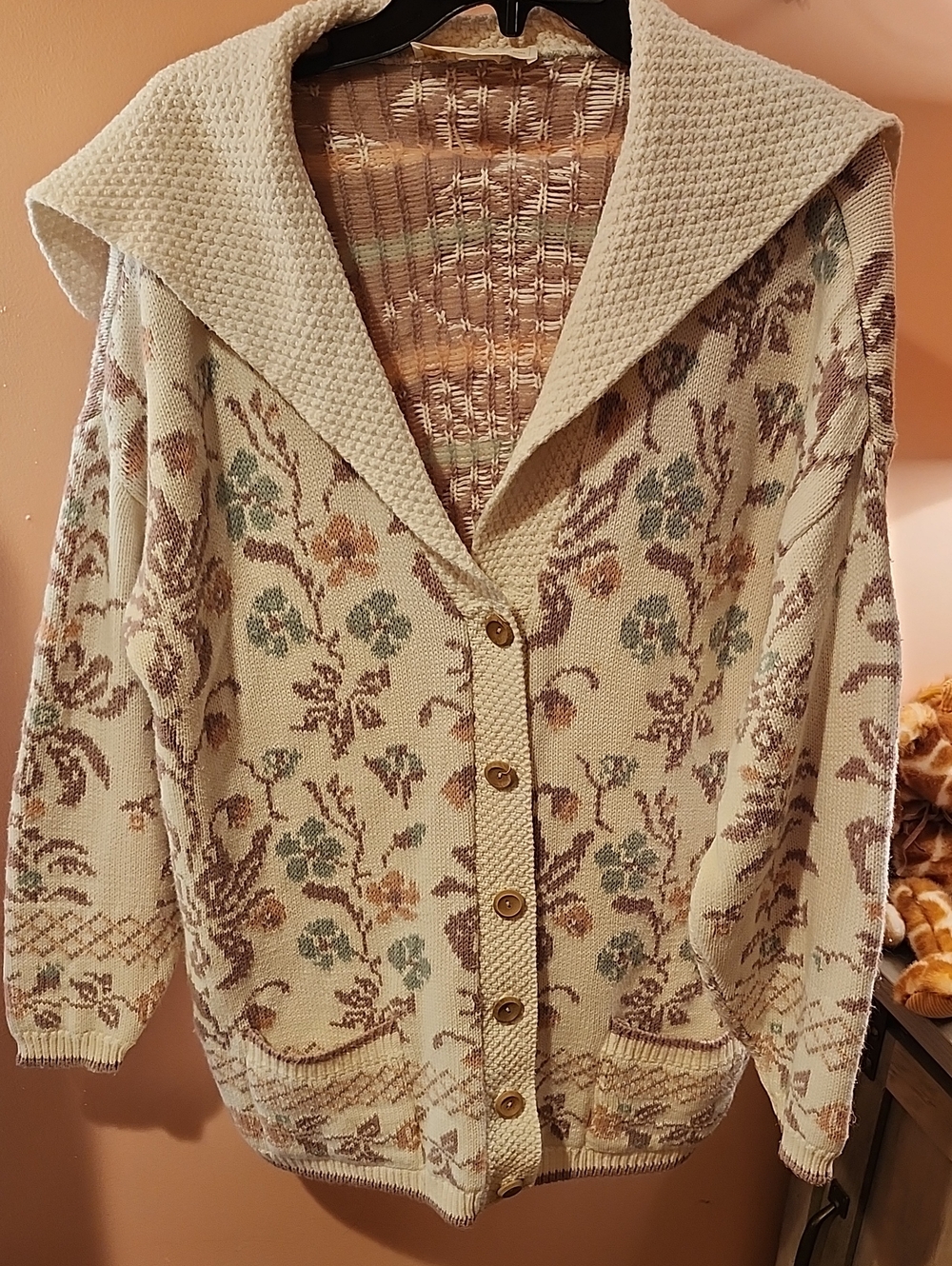 Maglifico Cream Floral Knit Button-Front Sweater with Shawl Collar